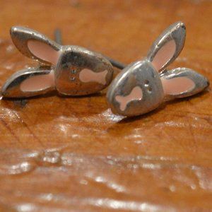 Silver Bunny Studs with Pink